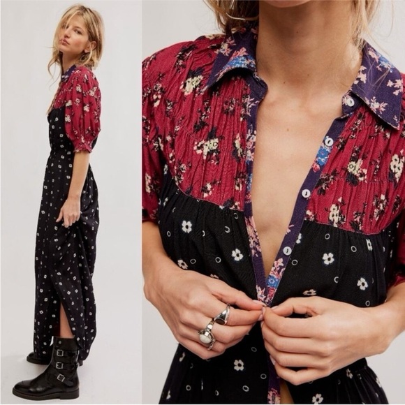Free People Nora Midi Dress Black Floral - Picture 5 of 13